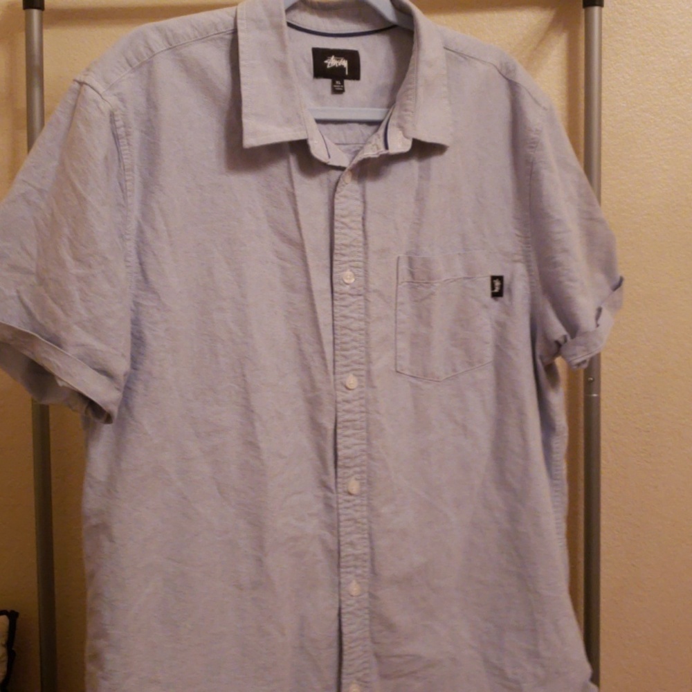 light blue stussy dress up shirt